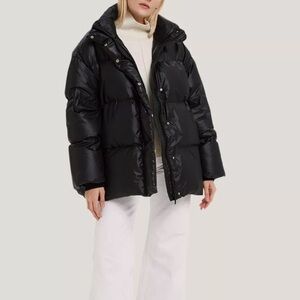 Gentle Herd‎ High-Neck Puffer Jacket Black Size Medium Vegan Leather